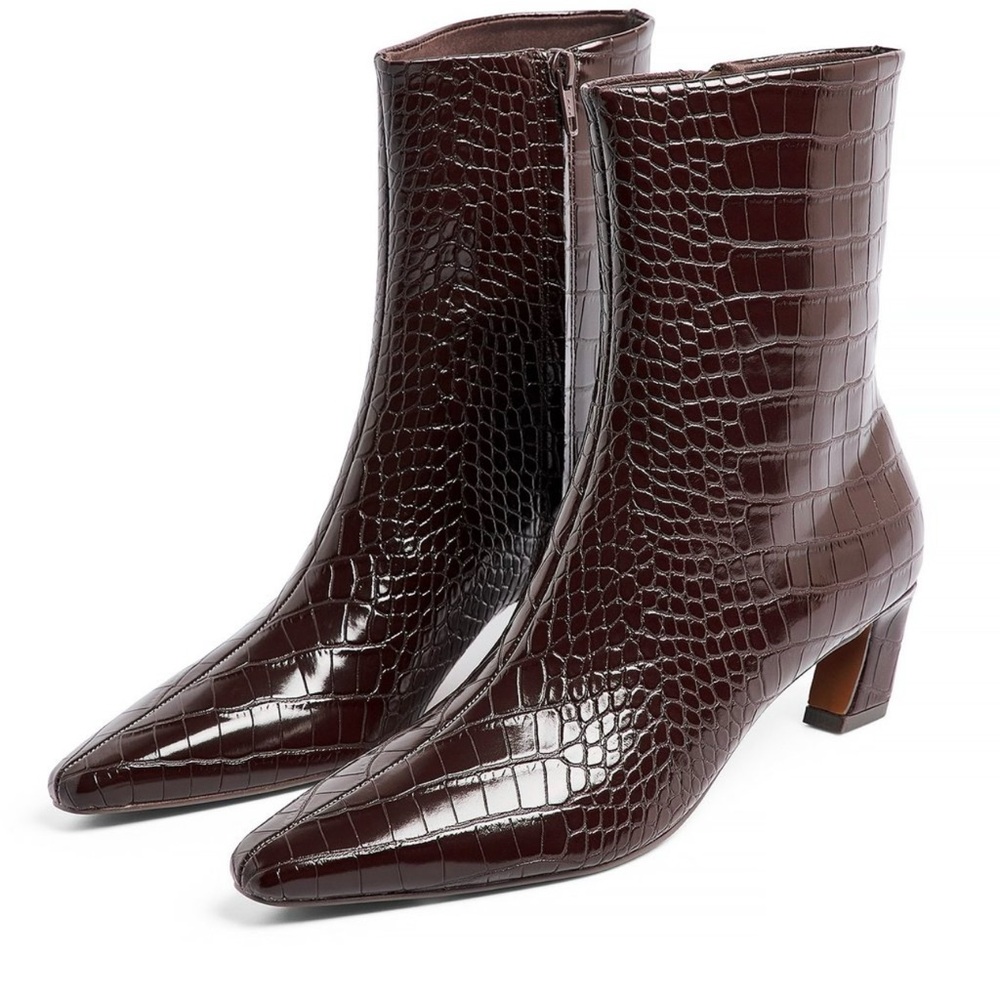 Curved Heel Croc Ankle Boots